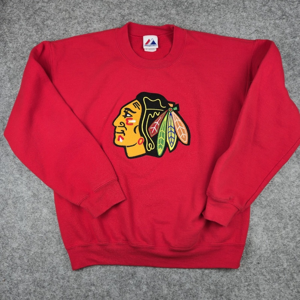 Chicago Blackhawks Sweatshirt Men's Medium Red Pullover Majestic Hockey NHL VTG